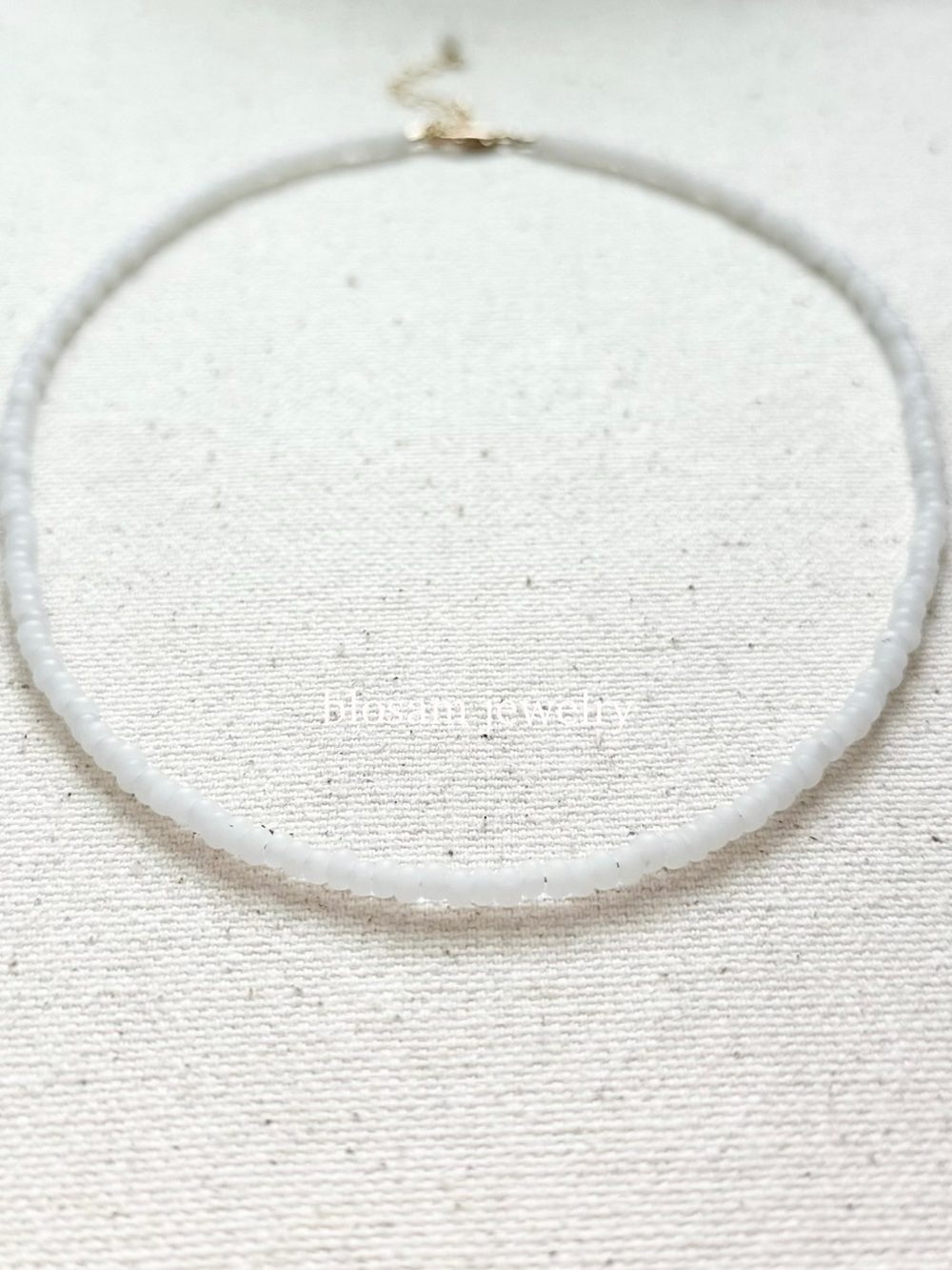 Waterproof Tiny Glass Beaded Choker Necklace Matte White Neutral Seed Bead